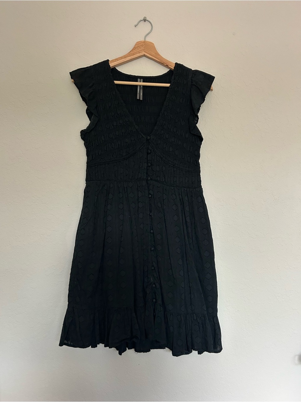 Anthropologie Black V-Neck Button-Front Summer Dress